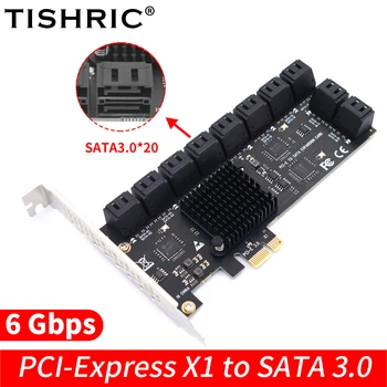 Адаптер TISHRIC PCIE Sata от 1x до 20 портов X1 X16 PCIE SATA3.0 Карта расширения PCI Express Контроллер PCI-E SATA 6 Гбит/с Дополнительная карта