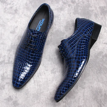 Обувь из натуральной кожи для мужчин, оксфорды, Броги ручной работы на шнуровке, Черно-Синие туфли со змеиным узором, Офисная деловая официальная обувь для мужчин