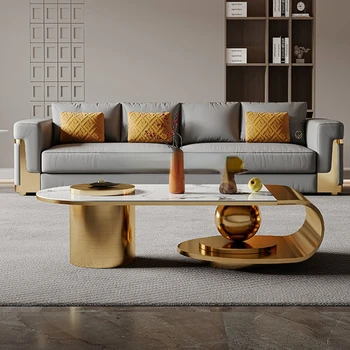 Легкая роскошная домашняя мебель для гостиной, металлический журнальный столик, мраморный центральный стол