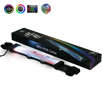RGB Rainbow кабель Материнская плата 8P (8 + 8) Удлинитель графического процессора, 24PIN Удлинитель, Неоновая линия Поддержка MOBO AURA SYNC 5V A-RGB