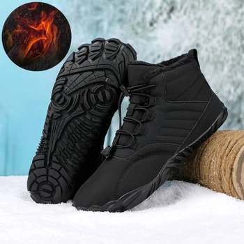 Зимние теплые ботинки, мужская обувь, водонепроницаемые зимние ботинки на открытом воздухе, Теплые ботильоны для мужчин, нескользящие меховые кроссовки, Размер обуви 37-47