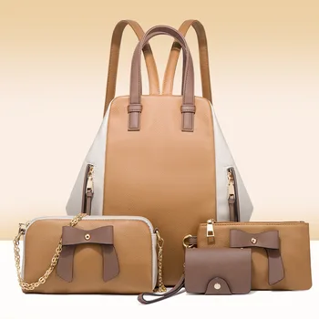 Новый модный трендовый рюкзак, простая сумка на одно плечо с косым пролетом, большая емкость, комплект из четырех предметов из композитной сумки.