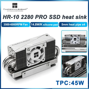 Охладитель твердотельного накопителя Thermalright HR-10 2280 PRO с 4 тепловыми трубками Для радиатора SSD PCI-E5.0 M.2 С 4-контактным вентилятором PWM 3010