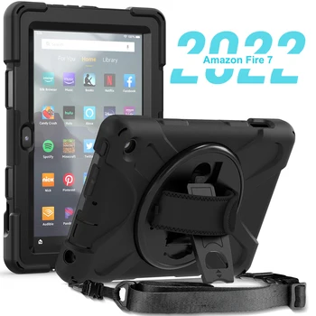 Чехол для планшета Kindle Fire 7 2022 Release Защитный Рукав Противоударный Вращающийся На 360 Градусов Ручной С Подставкой Чехол Для Планшета Для Детей