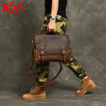 Новые мужские сумки из натуральной кожи, сумка для ноутбука, портфель, мужские кожаные сумки через плечо, ретро-сумки ручной работы Crazy Horse Leather