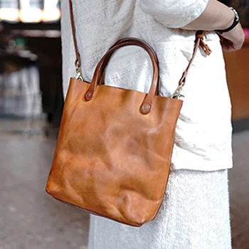 AETOO Изготовленная на заказ старая простая сумка-тоут из воловьей кожи растительного дубления ручной работы в стиле ретро, модная повседневная сумка через плечо