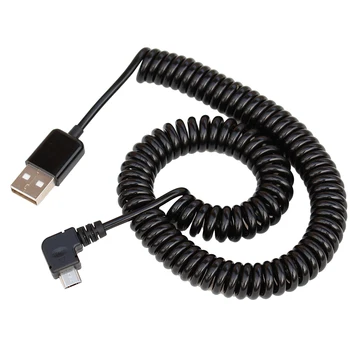 USB-кабель Micro USB с пружинной спиралью длиной 2 м, 90 градусов, прямоугольный Кабель USB 2.0 для мужчин и Micro USB для мужчин, кабель для синхронизации данных, зарядное устройство