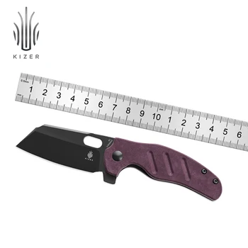 Нож для выживания Kizer V3488A5 C01C Mini, Новый Уличный Нож с черным Лезвием 4V и красной Ручкой Richlite, со Съемным Язычком-Флиппером