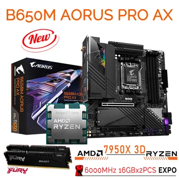 Материнская плата Gigabyte B650M AORUS PRO AX DDR5 B650 с 3D-процессором AMD Ryzen 9 7950X CPU + Kingston RAM DDR5 6000 МГц 32 ГБ EXPO Kit