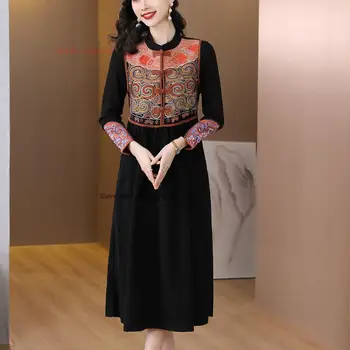 2023 китайское национальное платье-жилет без рукавов с цветочной вышивкой, женский национальный сарафан в стиле пэчворк, восточное винтажное женское платье