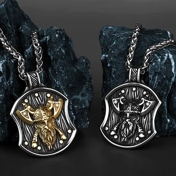 Нержавеющая сталь 316L, Модное ожерелье с щитом воина Викинга Одина, Скандинавский Амулет, Ожерелье с двойным топором, Подвеска, ювелирные изделия, мужской подарок