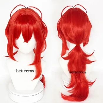 Diluc Ragnvindr Косплей парик игра Genshin Ударопрочный красный парик из термостойких синтетических волос на Хэллоуин