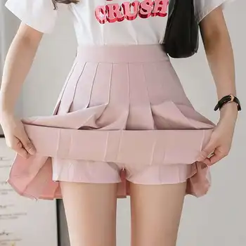 Весенне-летняя Корейская юбка-шорты, Женская сексуальная мини-юбка с высокой талией, Школьная Короткая Плиссированная японская Розовая юбка Kawaii, Женская