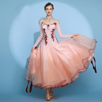 Благородное платье для современных танцев с длинными рукавами, платье для соревнований по вальсу