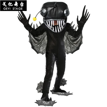 Новый Необычный костюм рыбы-удильщика для мальчика, Анимированный Костюм Рыбы на Хэллоуин, Рождественский Косплей, Костюм для взрослых мужчин, Комбинезон на одну штуку