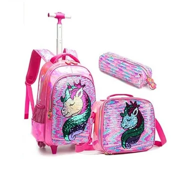 Jasminar Рюкзаки на колесиках 16 дюймов с сумкой для ланча и пеналом для девочек, школьные сумки на колесиках, комплект Детской сумки для багажа на колесиках