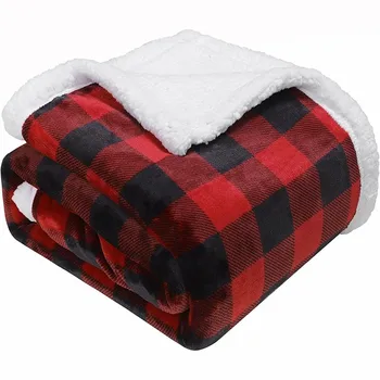 Inyahome Шерп Флисовое Пушистое одеяло Плед Буйвола Уютные пушистые одеяла для дивана, мягкие рождественские Красные постельные принадлежности для Двоих