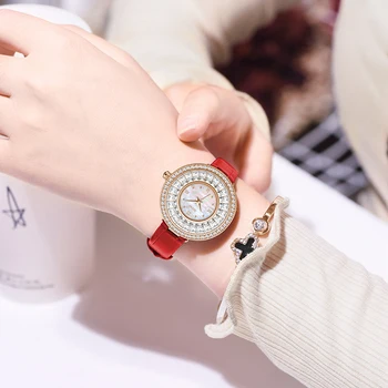 Женские часы DOM, лучший бренд класса люкс, кварцевые часы, повседневные кожаные ультратонкие часы с полным бриллиантом, водонепроницаемые женские часы G-1375