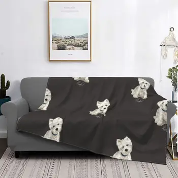 Вязаное одеяло для собак Вест-Хайленд-терьер, Флис, Милый щенок, Легкое Одеяло для постельного белья, Одеяло для спальни, Диван