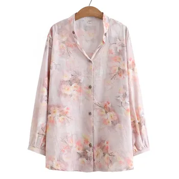 Женская рубашка размера Плюс 8XL 2023, весенняя блузка с V-образным вырезом и принтом, Топы с длинными рукавами, Одежда Oversize Curve