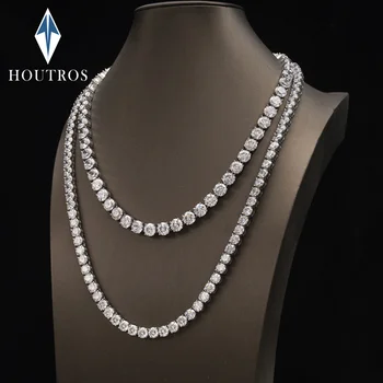 Теннисное ожерелье Houtros с муассанитом 3/4/5 мм для женщин и мужчин, цепочка на шею из стерлингового серебра 925 пробы с бриллиантами, изысканные ювелирные изделия с гра