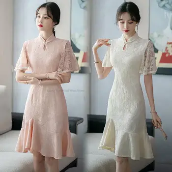 Китайское Улучшенное Сексуальное Платье Чонсам, Кружевное Платье С Национальной Цветочной Вышивкой, Qipao Vestido, Восточное Вечернее Платье, Vestido