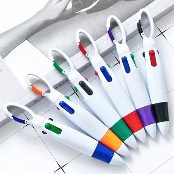 Гелевая ручка Пресс-типа Выдвижная, 4 цвета, Портативные Чернила, Шариковые ручки с пряжкой, брелок для Офиса, Школьные принадлежности, подарок