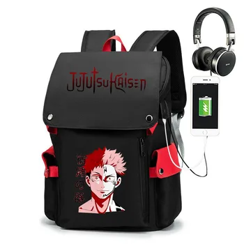 Дзюдзюцу Кайсен Черная USB-сумка Детский рюкзак Школьная сумка для подростков Сумка с мультяшным принтом Сумка для отдыха дорожная сумка для улицы