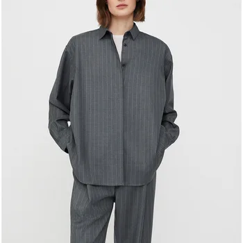 элегантные и молодежные женские блузки серый полосатый топ свободного кроя женская одежда бесплатная доставка предложения