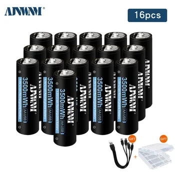 AJNWNM 4-20 штук, аккумуляторная батарея типа АА 1,5 В 3500 МВтч, USB-зарядка, литиевая батарея Bateria с USB-кабелем Type-C
