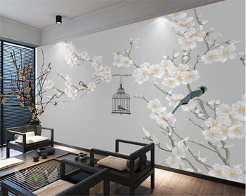 Beibehang Фотообои фрески Магнолия ручной работы с цветами и птицами 3D Гостиная Спальня Фоновые обои для стен 3 d
