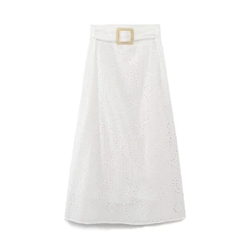 Jenny & Dave, Модная Женская повседневная юбка Миди в стиле кантри в стиле ретро, Французская Белая хлопковая юбка с поясом для женщин