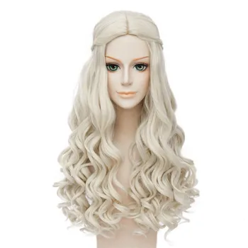 Парик для косплея Белой Королевы, Светлые Волнистые синтетические волосы в стиле длинной косы, парик для волос Королевы Алисы, костюм Принцессы