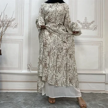 2023 Новое весенне-летнее модное шифоновое женское платье с расклешенными рукавами и мусульманским принтом на подкладке