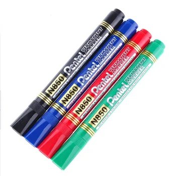 12 Шт. перманентный маркер Pentel Pen N50 N850 с пулевидным наконечником, черная линия 4,3 мм, черный/синий/Зеленый/Красный цвет