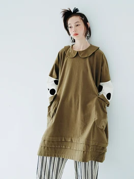 imakokoni оригинальный дизайнерский пуловер с отворотами и карманами в горошек, черно-белое контрастное свободное платье 223809