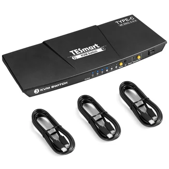 TESmart 3 Компьютерных Коммутатора USBC KVM Video Switcher 3 Порта 3 В 1 Выход 3x1 Type-C 4K 60 Герц HDMI USB KVM-Переключатели