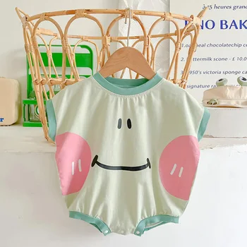 Летняя детская одежда, комбинезон с изображением лягушки из мультфильма для новорожденных, хлопковый комбинезон для мальчиков и девочек, цельный костюм из мультфильма для малышей