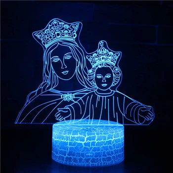 Ночная 3D иллюзионная лампа Мадонна со статуей Младенца Иисуса, Ночник, Подарок с изображением Пресвятой Девы Марии и Младенца Иисуса Христа