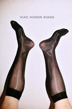 Летние Сексуальные глянцевые мужские шелковые Носки, Прозрачные черные колготки средней длины, Мужские чулки