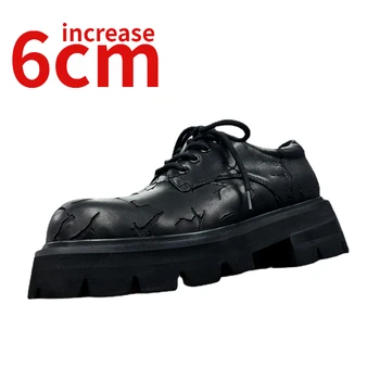 Обувь в стиле дерби, Мужская модная обувь, увеличивающая рост на 6 см, Мужская кожаная повседневная обувь с трещинами, Кожаная обувь с лифтом