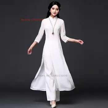 2023 вьетнам ао дай ципао традиционное китайское ципао ретро платье чонсам национальное платье аодай + комплект брюк элегантный костюм для народных танцев