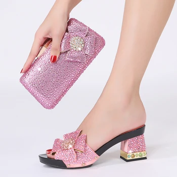 Лето 2022, Италия, новейшие женские туфли на высоком каблуке со стразами и сумка в комплекте, Модный Простой стиль, свадебный банкет, вечеринка