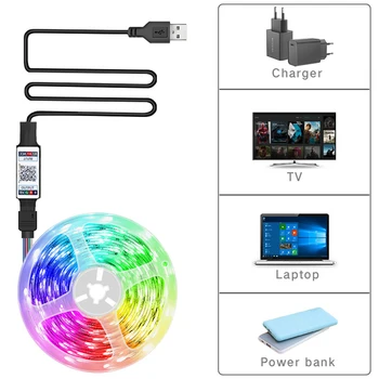 RGB 5050 5V USB Светодиодная лента Bluetooth App Control Светодиодная лента Гибкая лента Диодная лента для подсветки телевизора Украшение комнаты