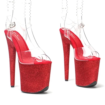 Leecabe 20 см/8 дюймов, новый каблук для танцев на шесте, пикантные женские красные блестящие босоножки на высоком каблуке, обувь для танцев на платформе, обувь для танцев на шесте