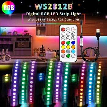 WS2812B RGB Светодиодная Лента 5 В RGBIC 5050 Гибкая Ленточная Подсветка USB 21 Клавиша RF Пульт Дистанционного Управления 30/60/144 светодиодов/м Ленточная Лампа Декор для Комнаты