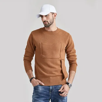 Красивый популярный мужской вязаный свитер в европейском и американском британском стиле с длинным рукавом и круглым вырезом, теплый свитер