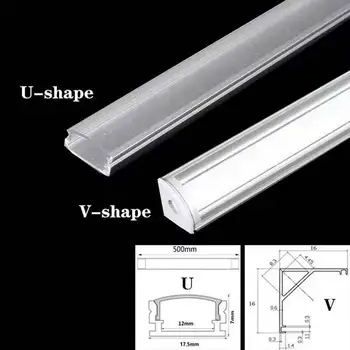 50 см U/V-Образный светодиодный Алюминиевый Профиль для светодиодной панели под шкафом, Алюминиевый Канальный Кронштейн, Прозрачная/Молочно-белая крышка