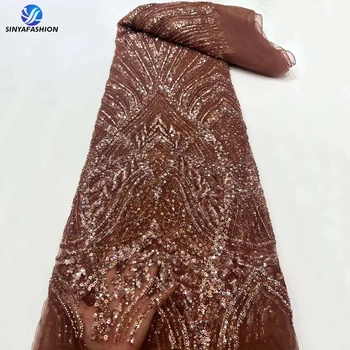 Sinya Высококачественная кружевная ткань с тяжелым бисером в африканском стиле Анкара, Новая кружевная ткань с вышивкой бисером для пошива платья