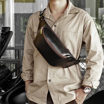 Мужская нагрудная сумка из натуральной кожи в стиле ретро Ручной работы, Сумки через плечо Большой емкости для женщин, сумка на плечо, Поясная дорожная сумка